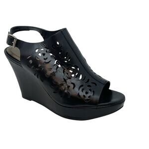 Tahari TA Wedge Sandal Shoe Women’s Size 6.5M Jasmine Black Cut Out Leather